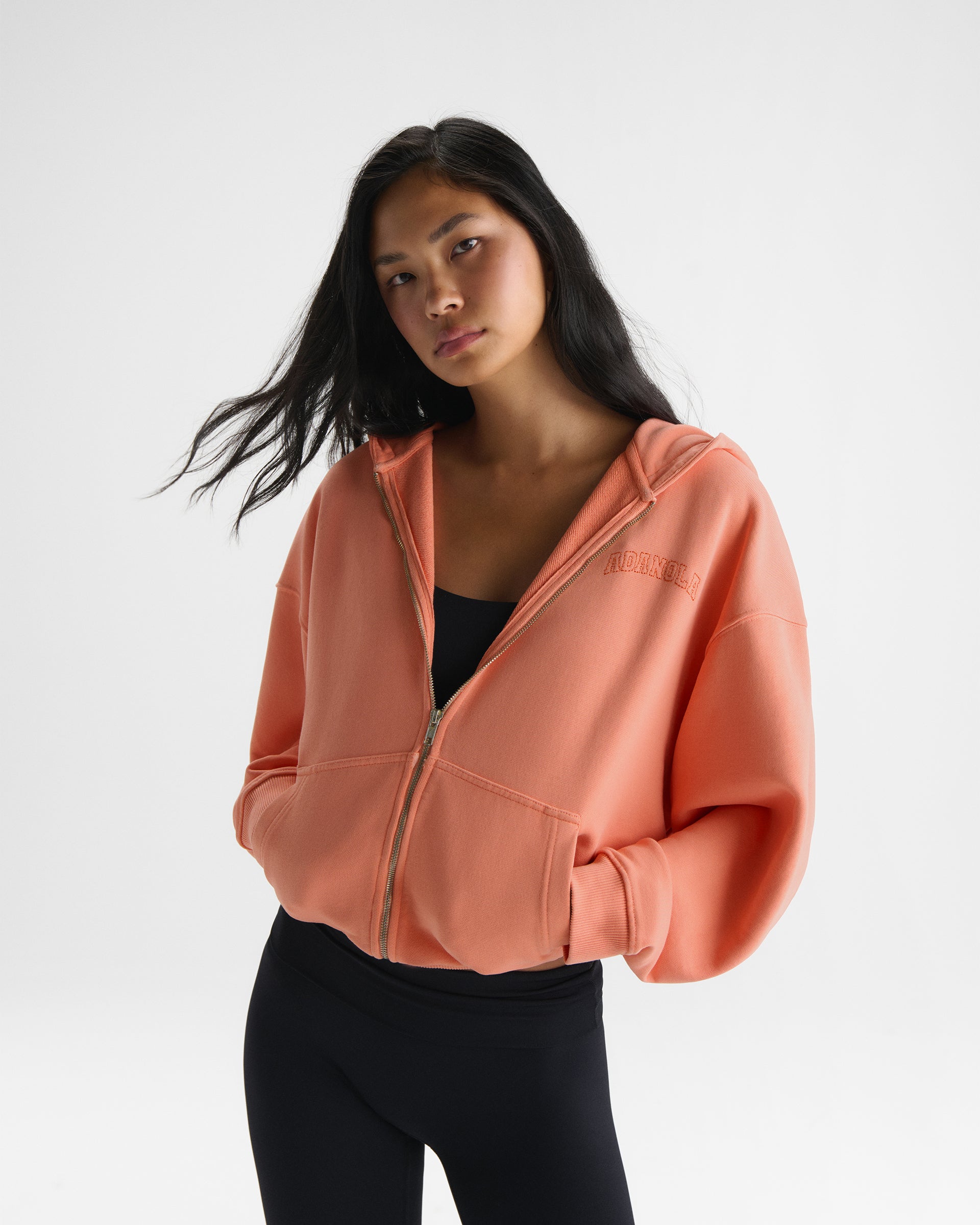 Varsity Washed Relaxed Zip Through Hoodie - Melon Sorbet