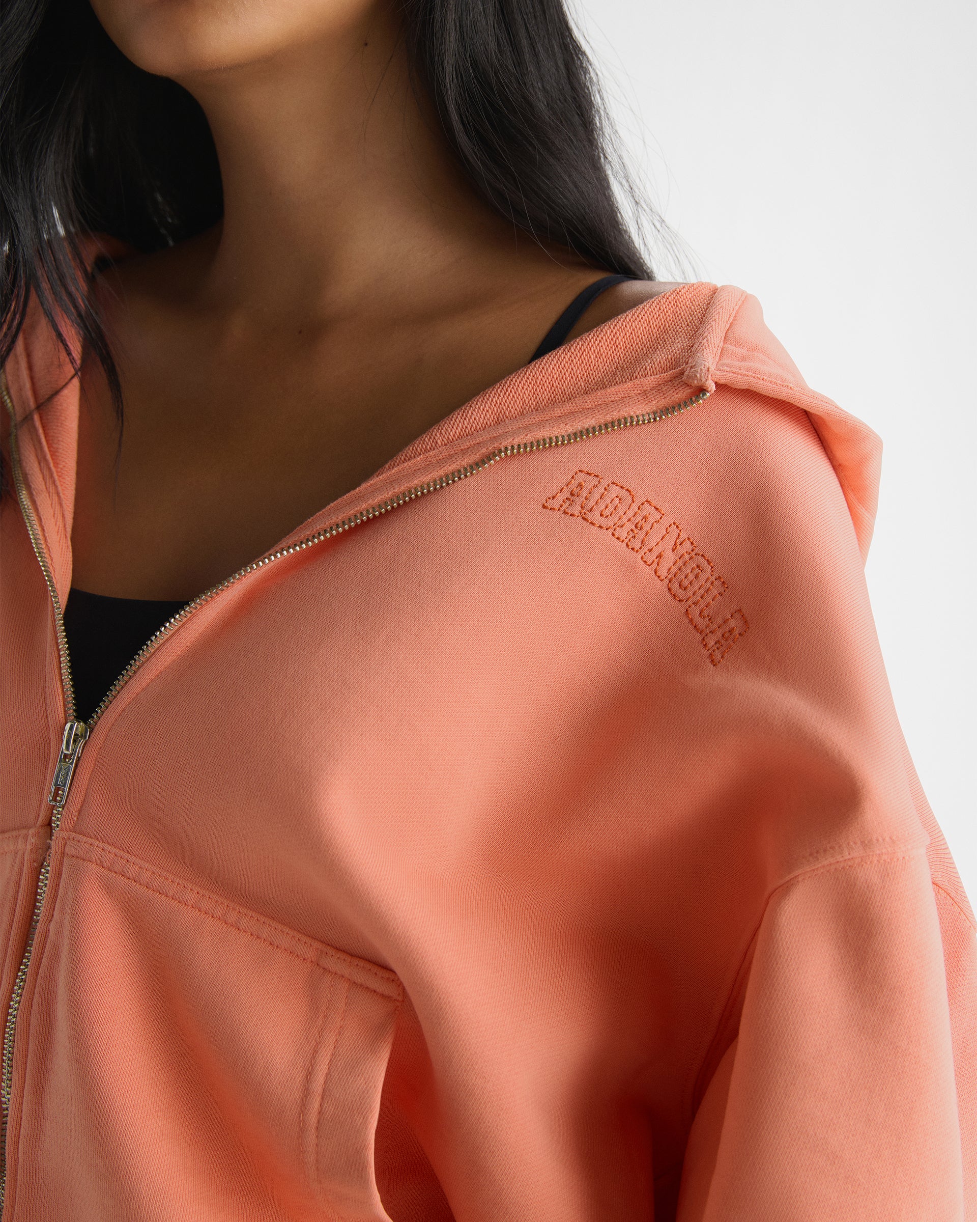 Varsity Washed Relaxed Zip Through Hoodie - Melon Sorbet