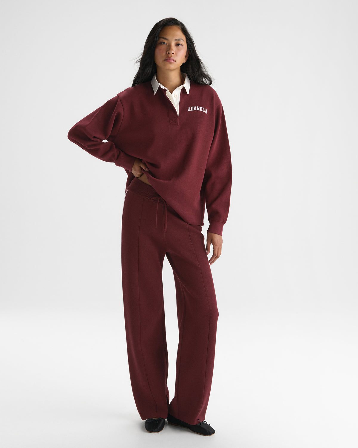 Varsity Oversized Rugby Top - Damson Red