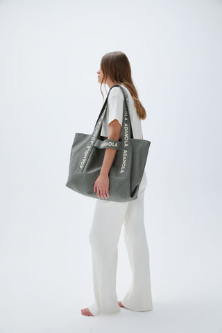 Branded Strap Tote Bag - Olive Green