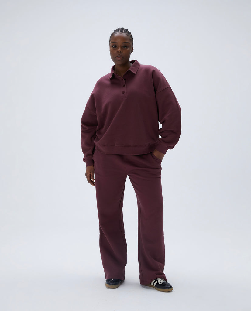 Low Rise Burgundy Straight Leg Sweatpants | Adanola