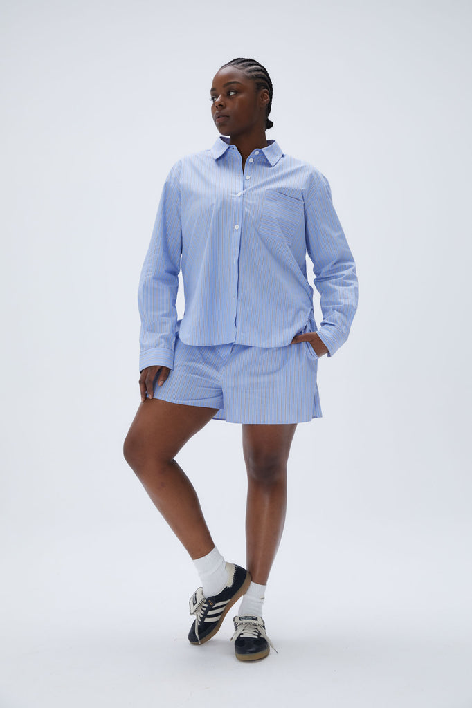 Women's Cotton Blue Stripe Boxer Shorts | Adanola