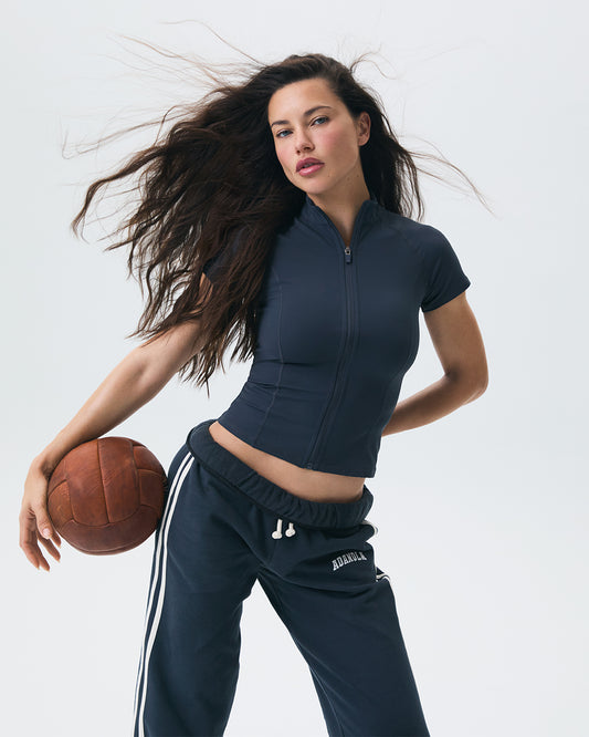 Ultimate Short Sleeve Zip Up Top - Midnight Blue