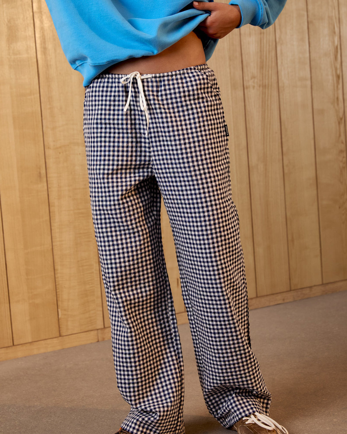 Gingham Drawstring Pants Blue White