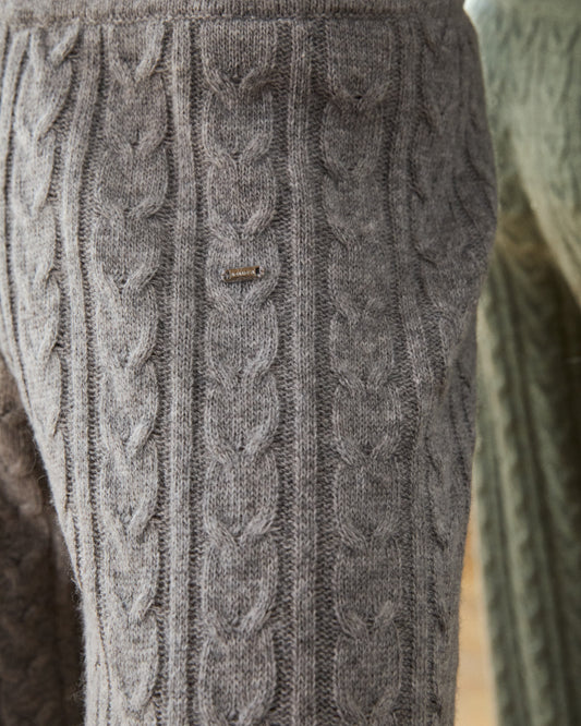 Cable Knit Straight Leg Trousers - Dark Grey Melange