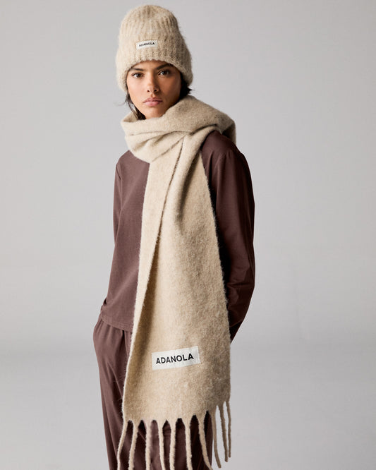 Wool Blend Brushed Beanie - Stone