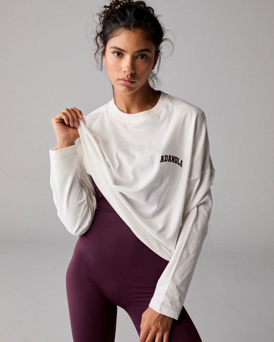 Varsity Long Sleeve Drop Shoulder T-shirt - White/Dark Cherry
