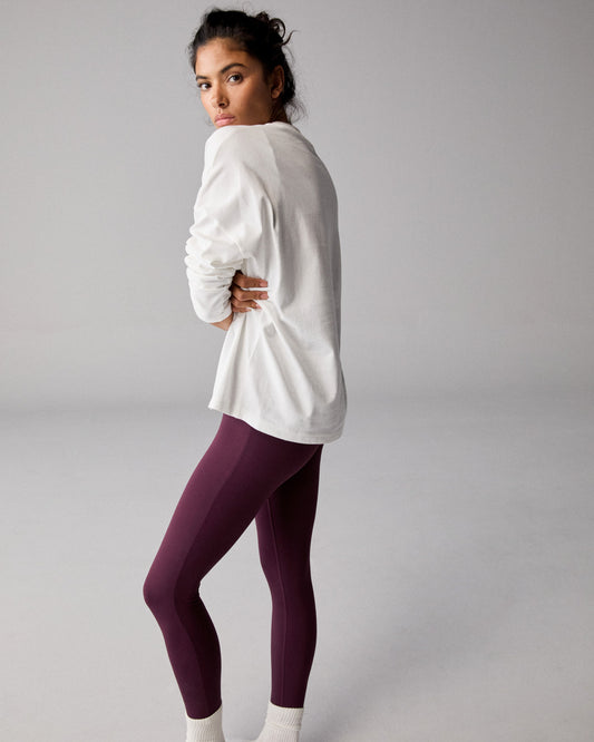 Varsity Long Sleeve Drop Shoulder T-shirt - White/Dark Cherry