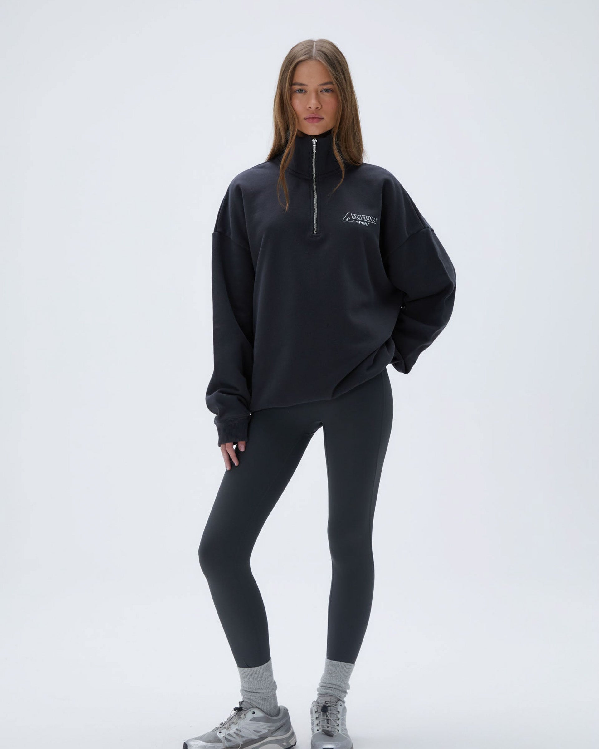 トップス ADANOLA Outdoors Oversized Funnel Neck Women's Half Zip Sweatshirt - Black | Adanola