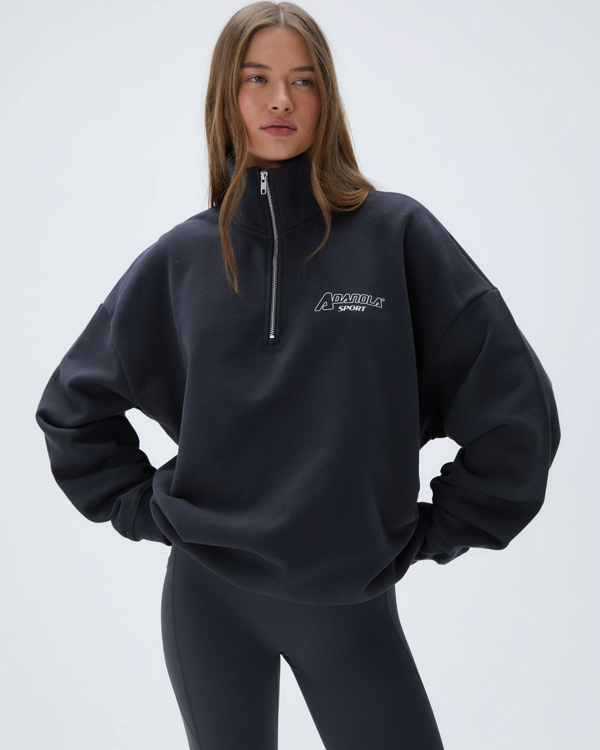 "A" Oversized Funnel Neck Zip Sweatshirt Graphite