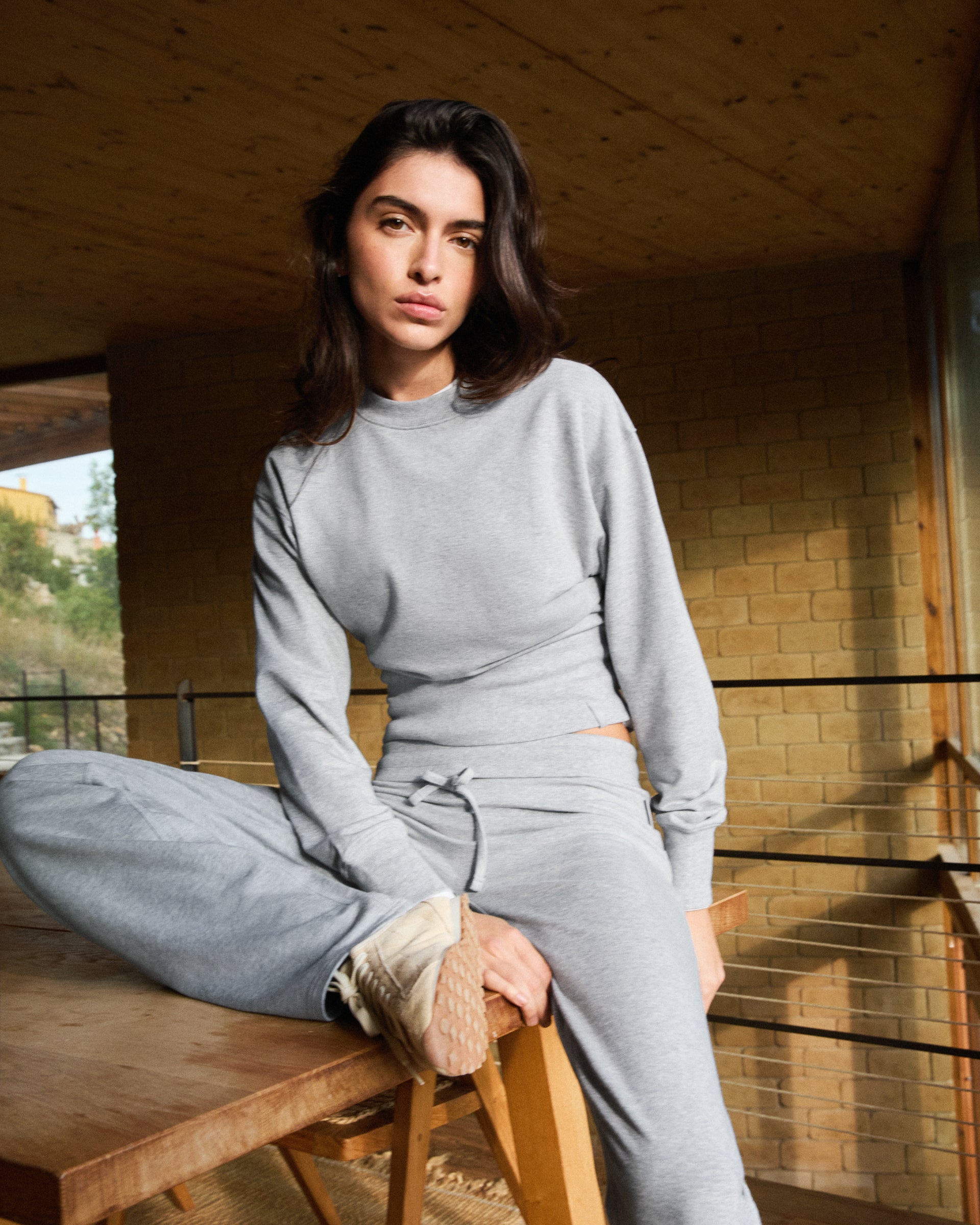 Modal Straight Leg Pants - Light Grey Melange