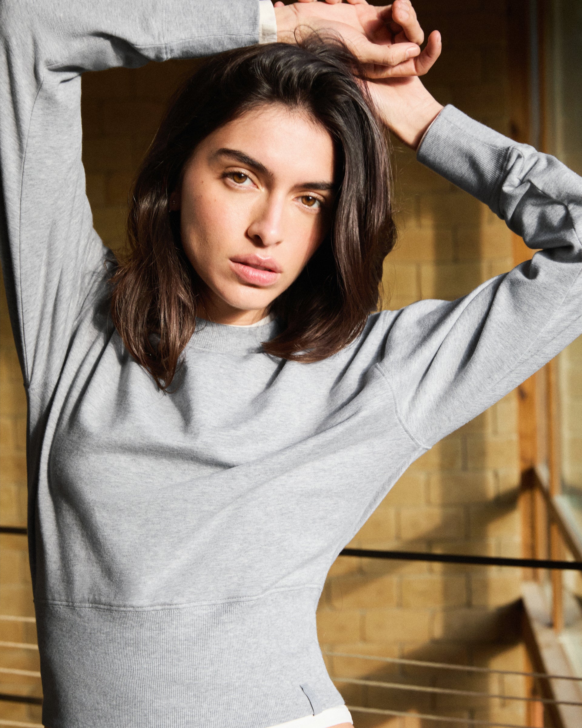 Modal Cinch Hem Sweatshirt - Light Grey Melange – Adanola