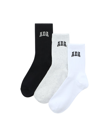 3 Pack ADA Socks - White/Black, Black/Cream, Light Grey Melange/Black
