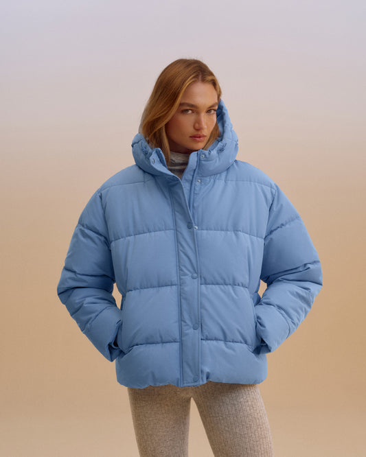 Hooded Puffer Jacket - Ice Blue