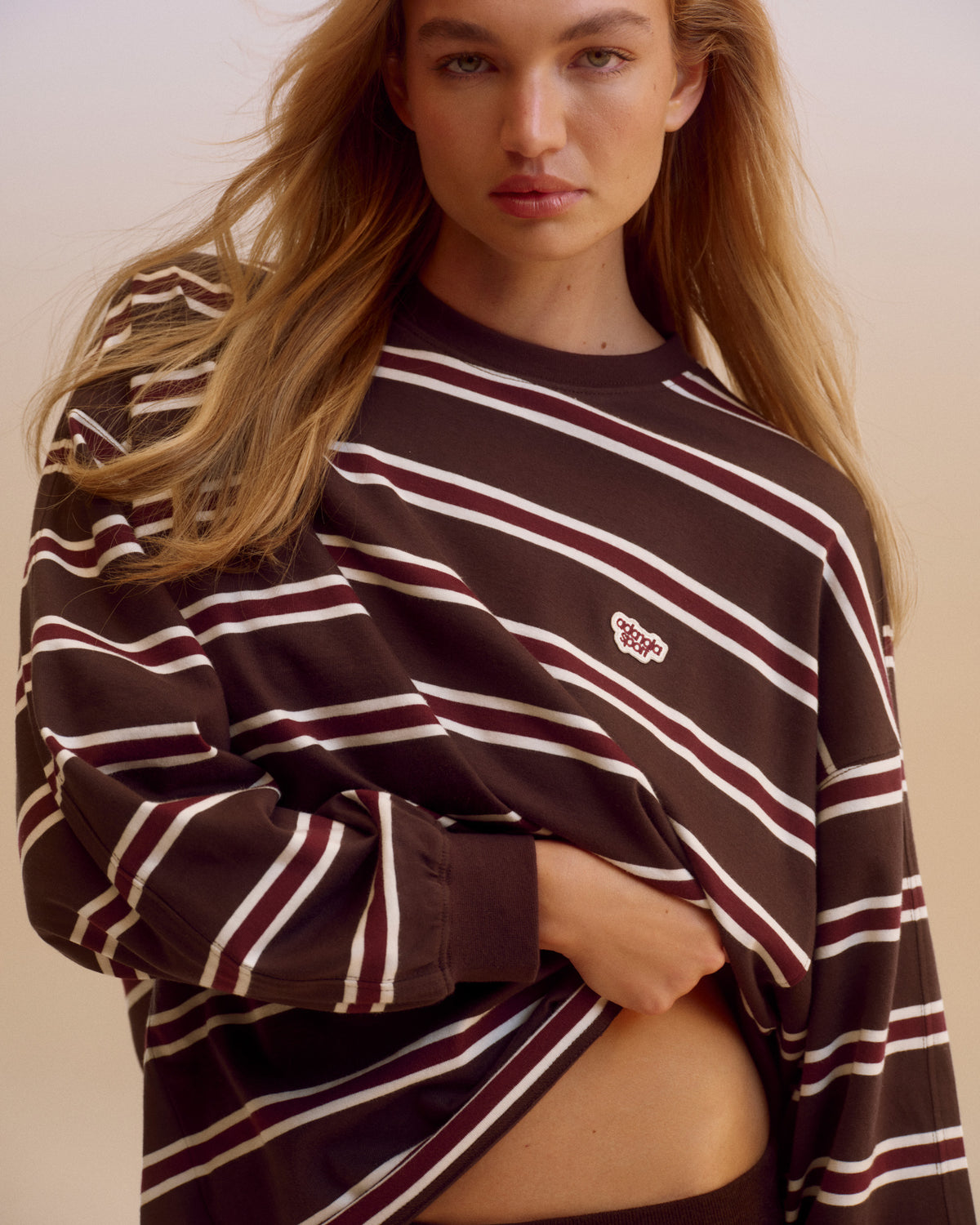 Stripe Long Sleeve T shirt Coffee Bean