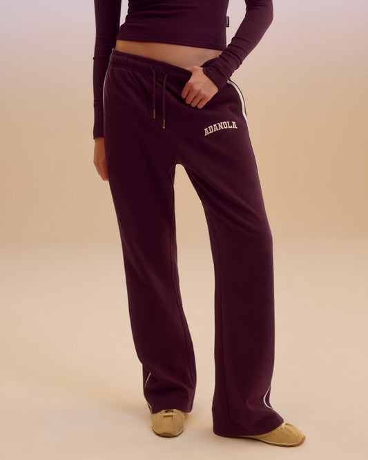 Varsity Loose Fit Straight Leg Sweatpants - Dark Cherry/Marshmallow White