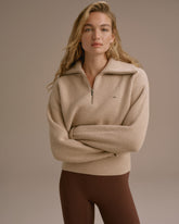 Knit Collared Quarter Zip Sweatshirt - Almond