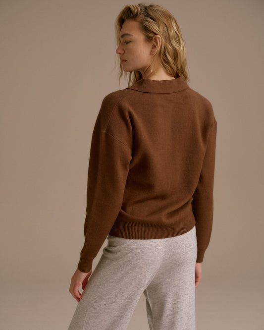 Knit Striped Rugby Sweatshirt - Brown/Blue