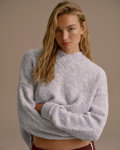 Textured Knit Oversized Sweatshirt - Blue