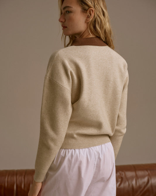 Knit Striped Rugby Sweatshirt - Beige/Brown