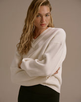Knit Double V Neck Sweatshirt - Marshmallow White