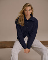 Knit Collar Cardigan - Navy Blue