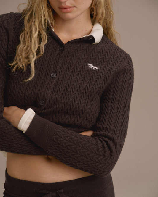 Cable Knit Cardigan - Coffee Bean