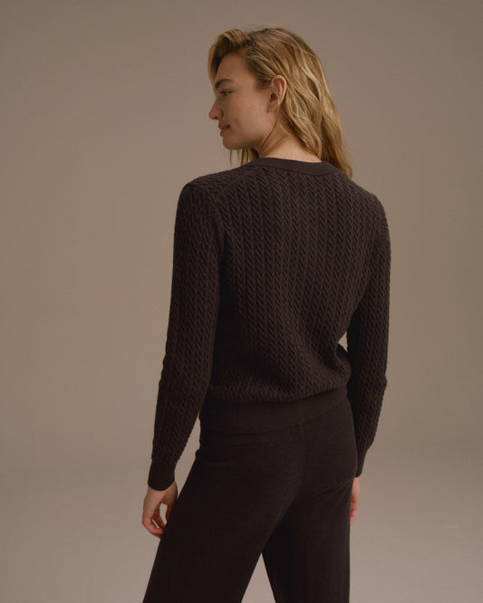 Cable Knit Cardigan - Coffee Bean