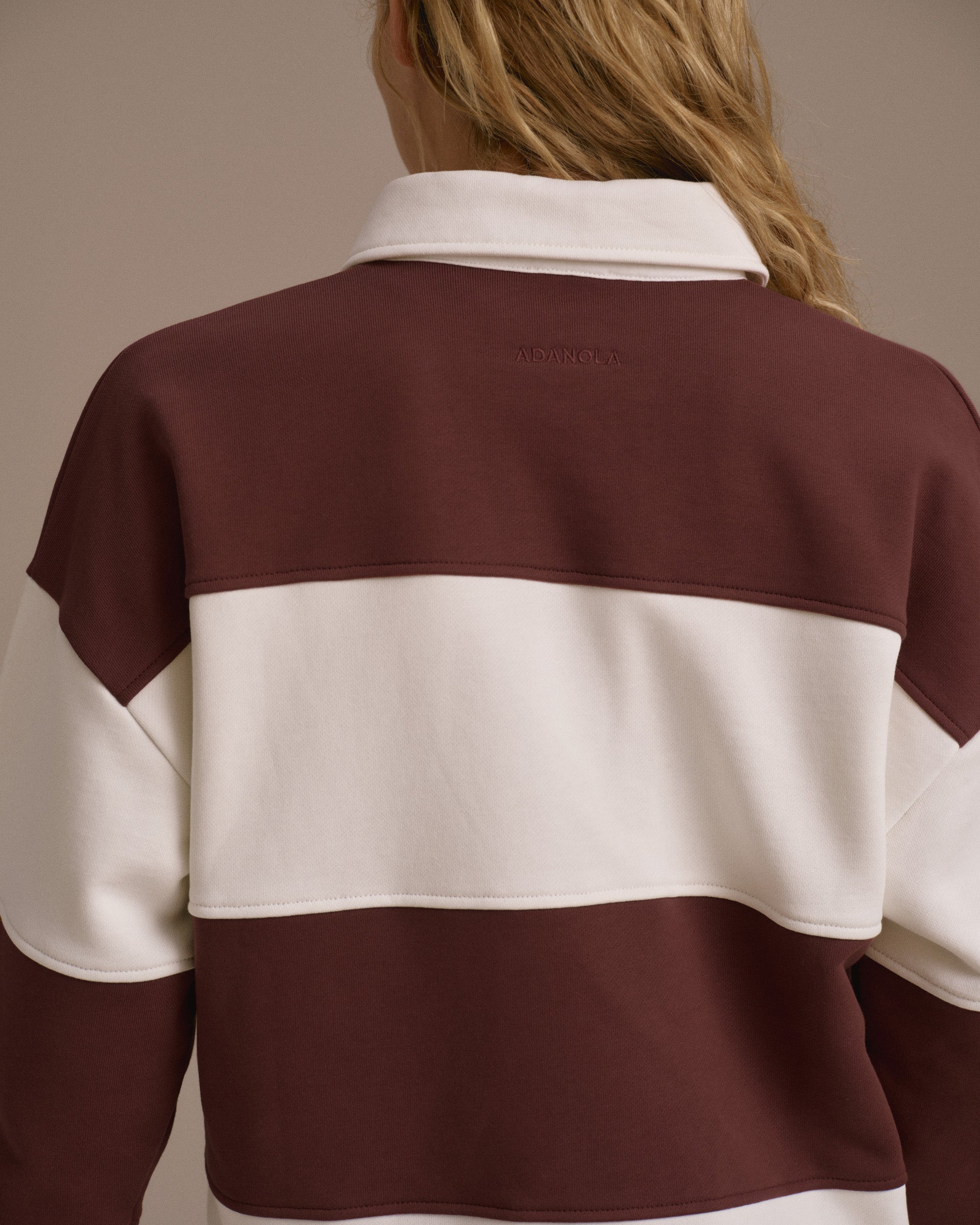Stripe Oversized Henley Sweatshirt - Burgundy/Marshmallow White