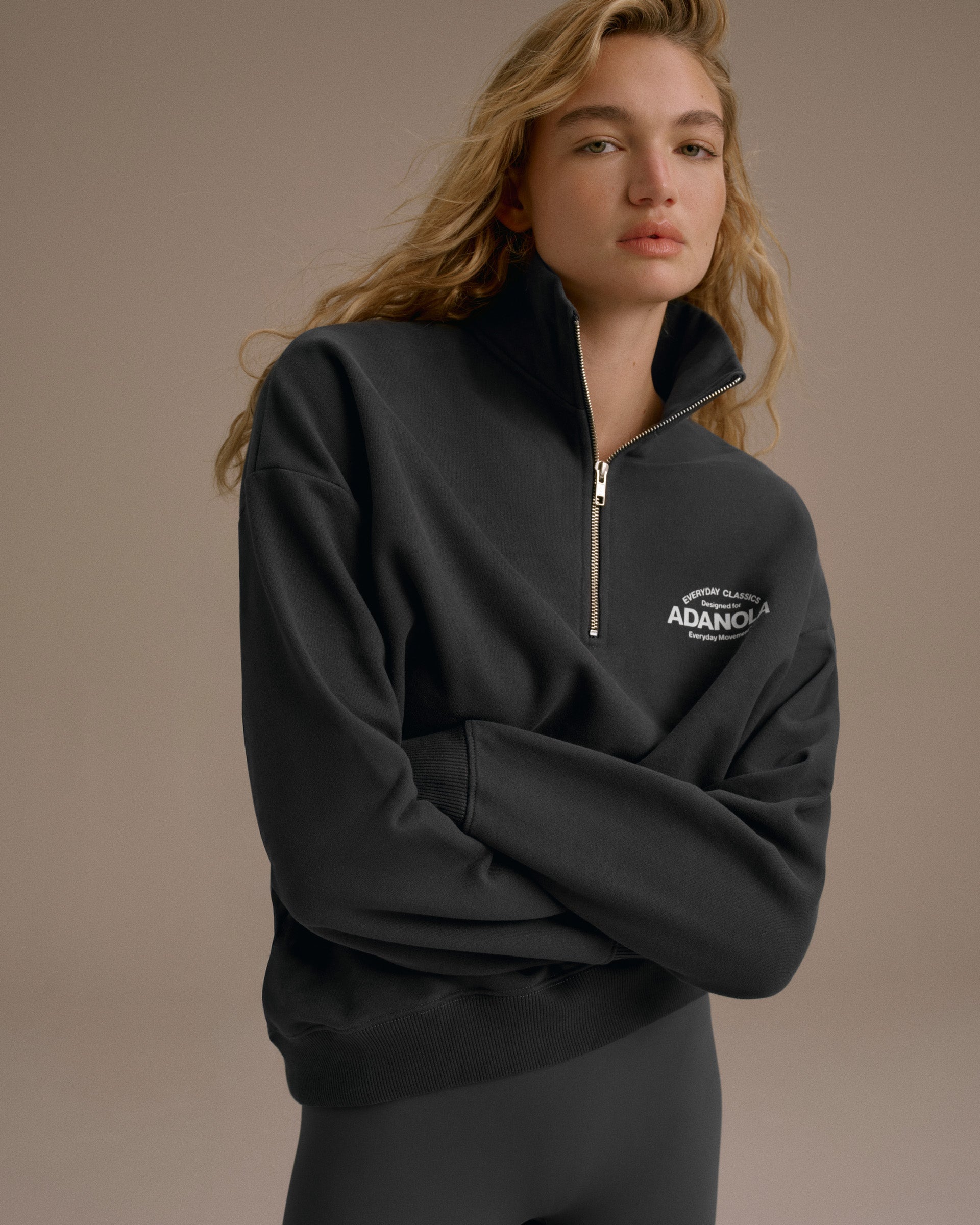 トップス ADANOLA Outdoors Oversized Funnel Neck Women's Half Zip Sweatshirt - Black | Adanola