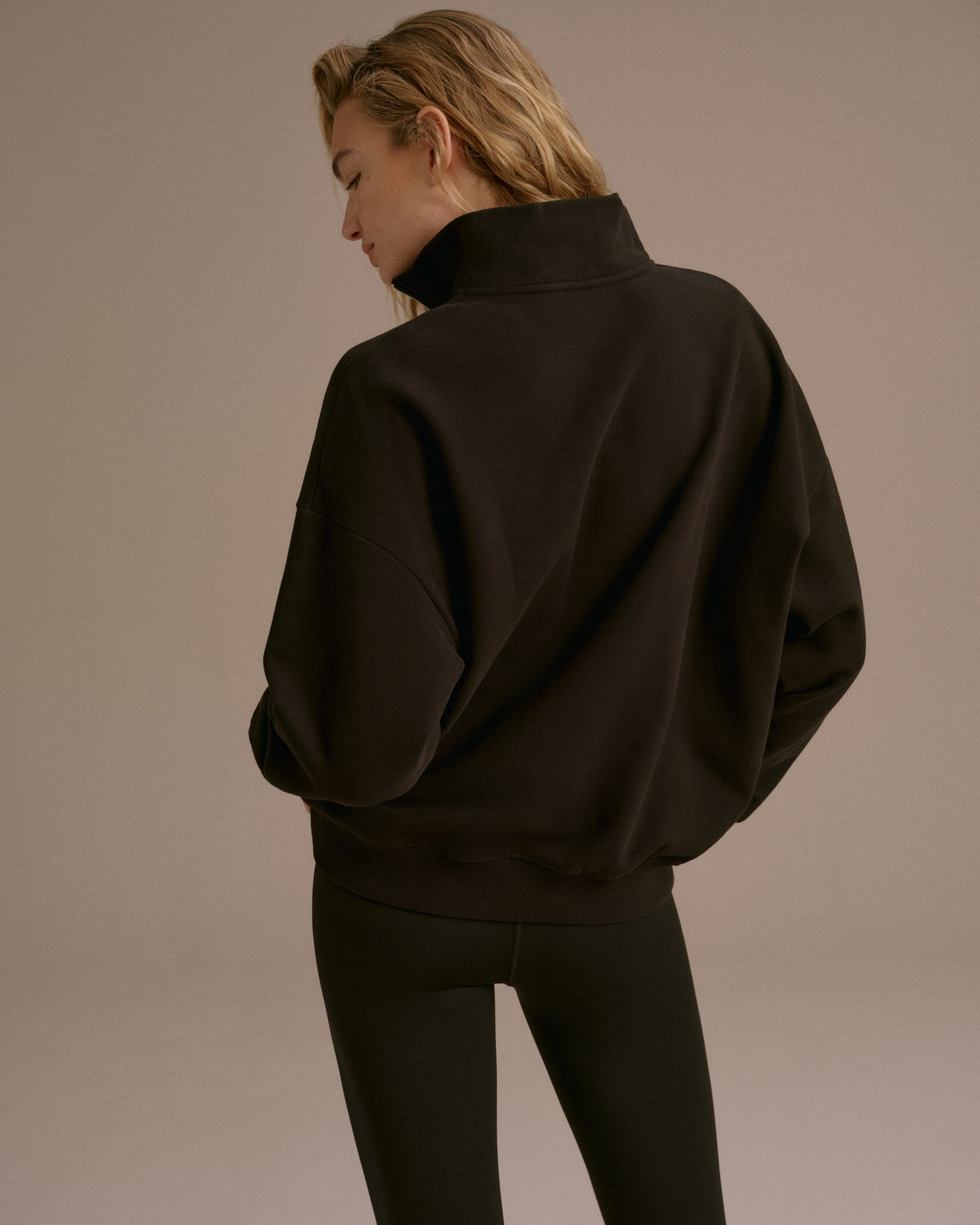 Varsity Oversized Funnel Neck Zip Sweatshirt - Black/Marshmallow White