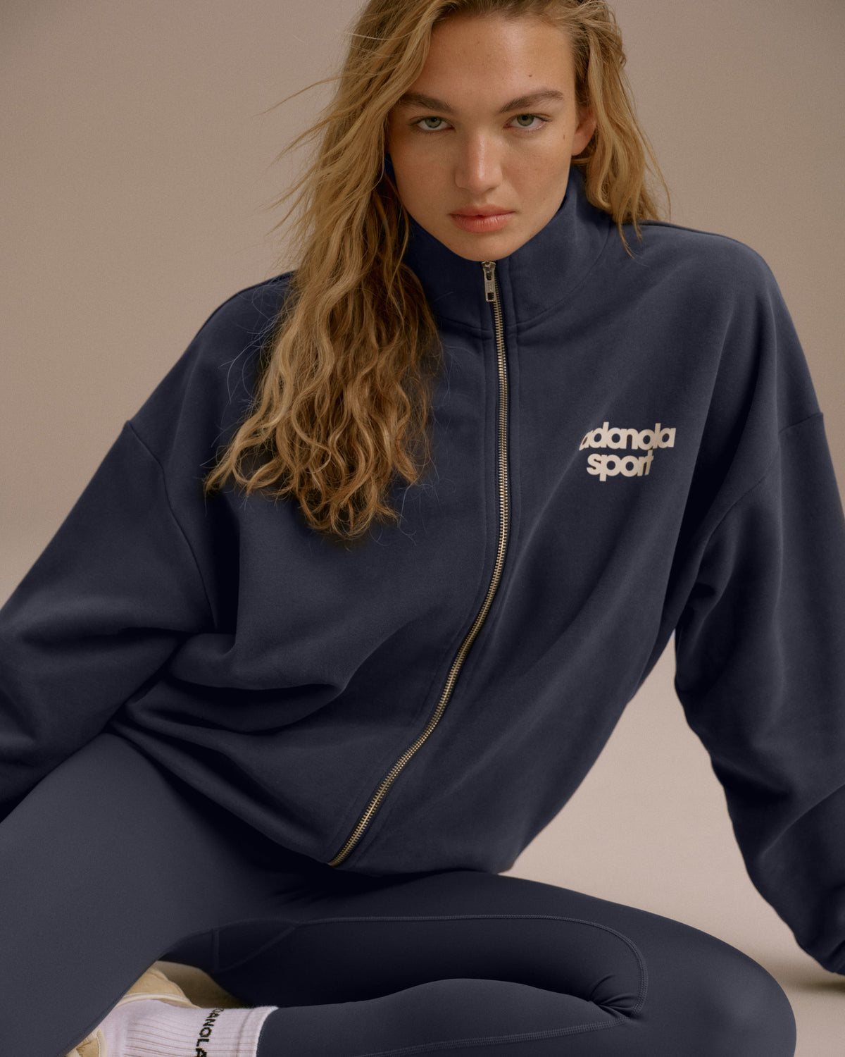 AS Bold Oversized Full Zip Funnel Neck Sweatshirt Washed Midnight Blue Marshmallow