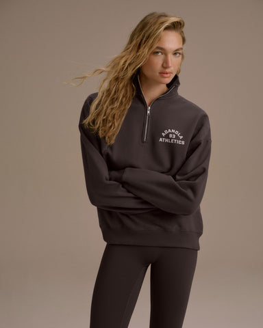 Campus Oversized Funnel Neck Zip Sweatshirt - Coffee Bean/Marshmallow White