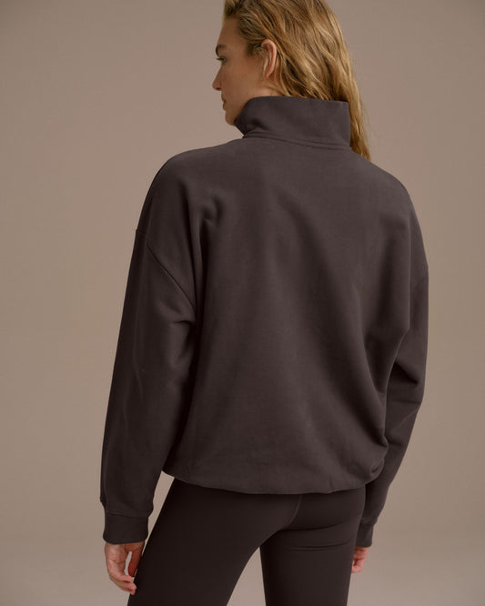 Campus Oversized Funnel Neck Zip Sweatshirt - Coffee Bean/Marshmallow White