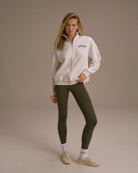AS Oversized Full Zip Funnel Neck Sweatshirt - Light Grey Melange/Dark Olive