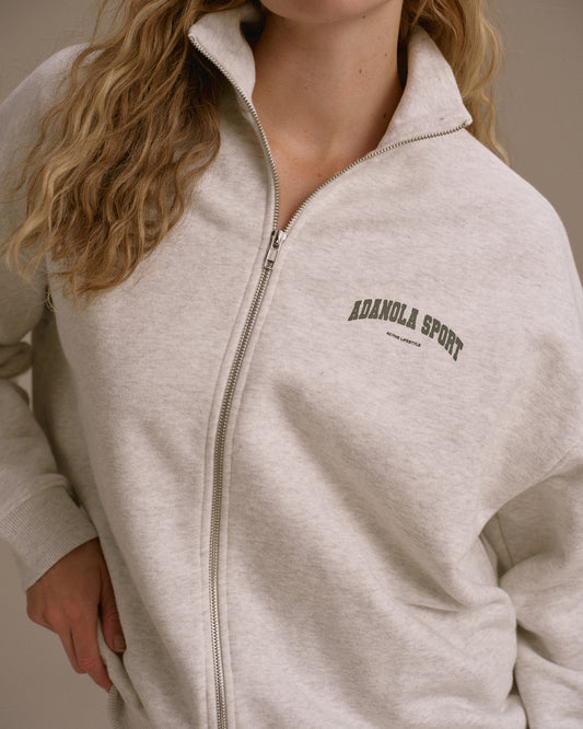 AS Oversized Full Zip Funnel Neck Sweatshirt - Light Grey Melange/Dark Olive