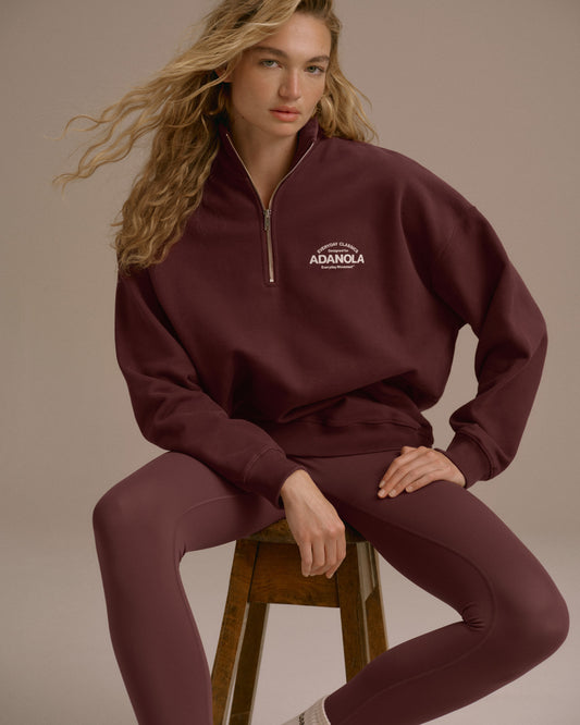 Classics Oversized Funnel Neck Zip Sweatshirt - Burgundy/Marshmallow White