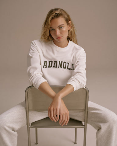 Varsity Long Sleeve Drop Shoulder T-shirt - White/Dark Olive