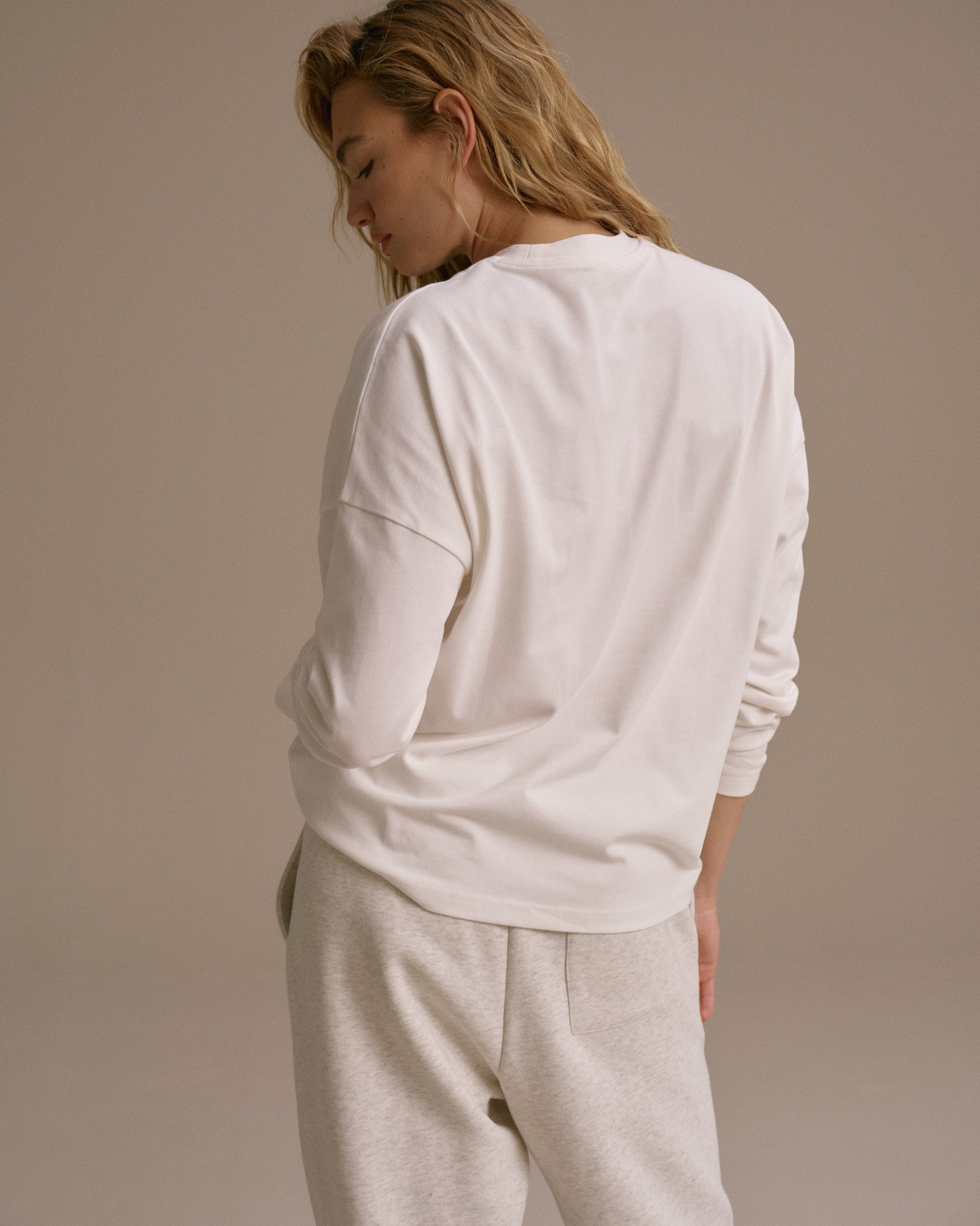 Varsity Long Sleeve Drop Shoulder T-shirt - White/Dark Olive