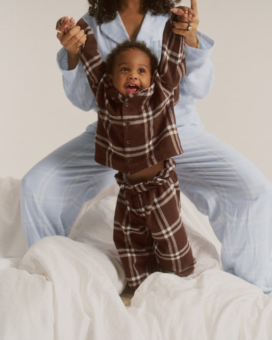 Mini Brushed Checked Pyjamas - Chocolate Brown