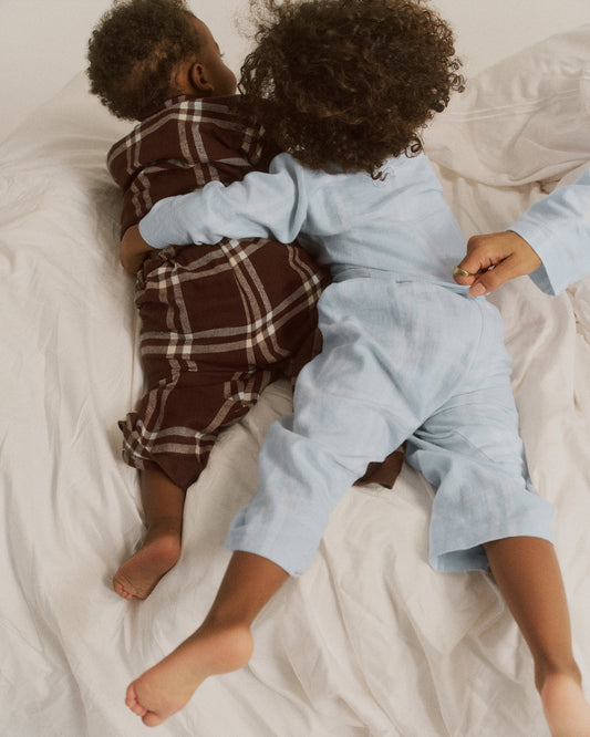 Mini Brushed Checked Pyjamas - Light Blue