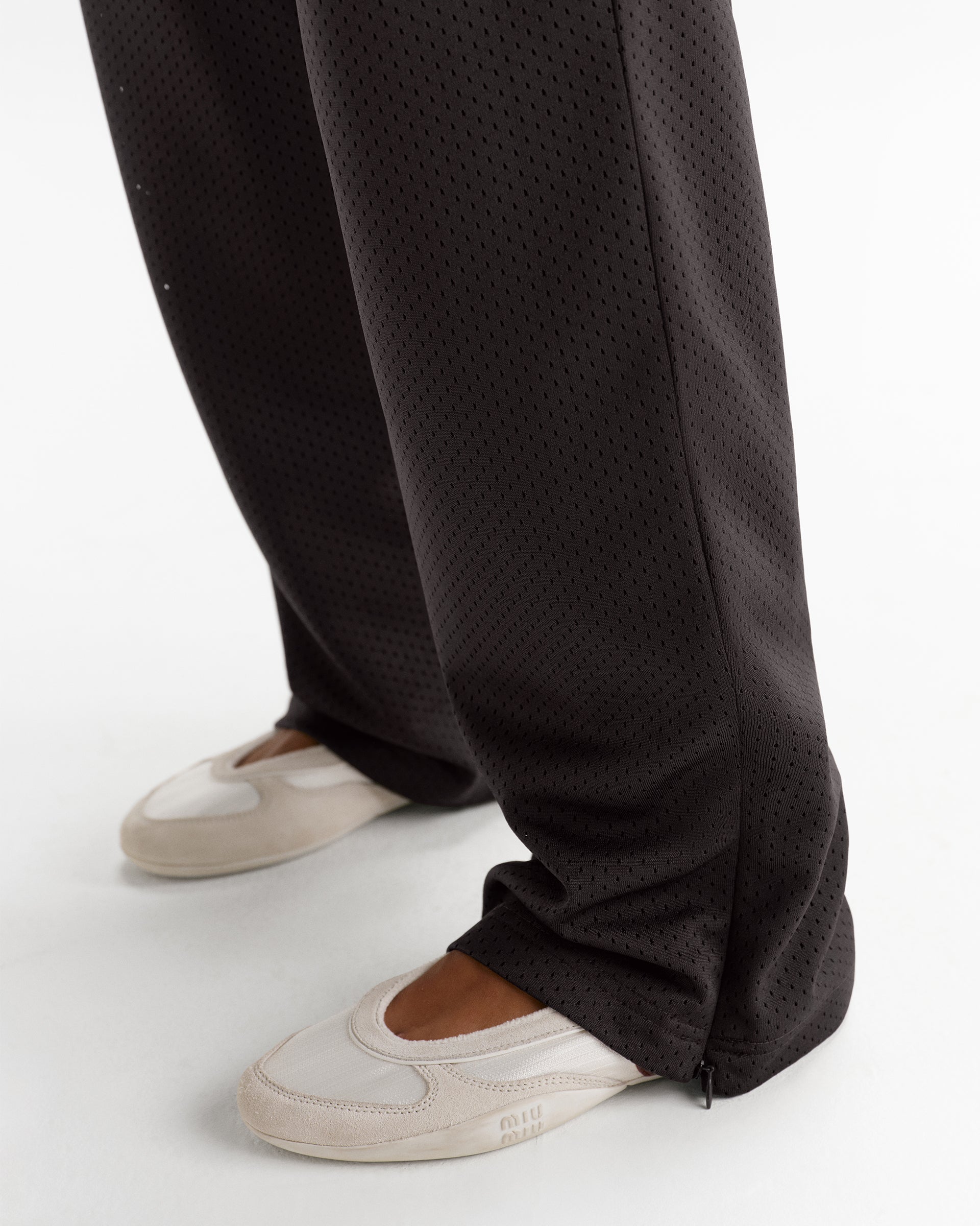 Mesh Overlay Track Pants - Coffee Bean