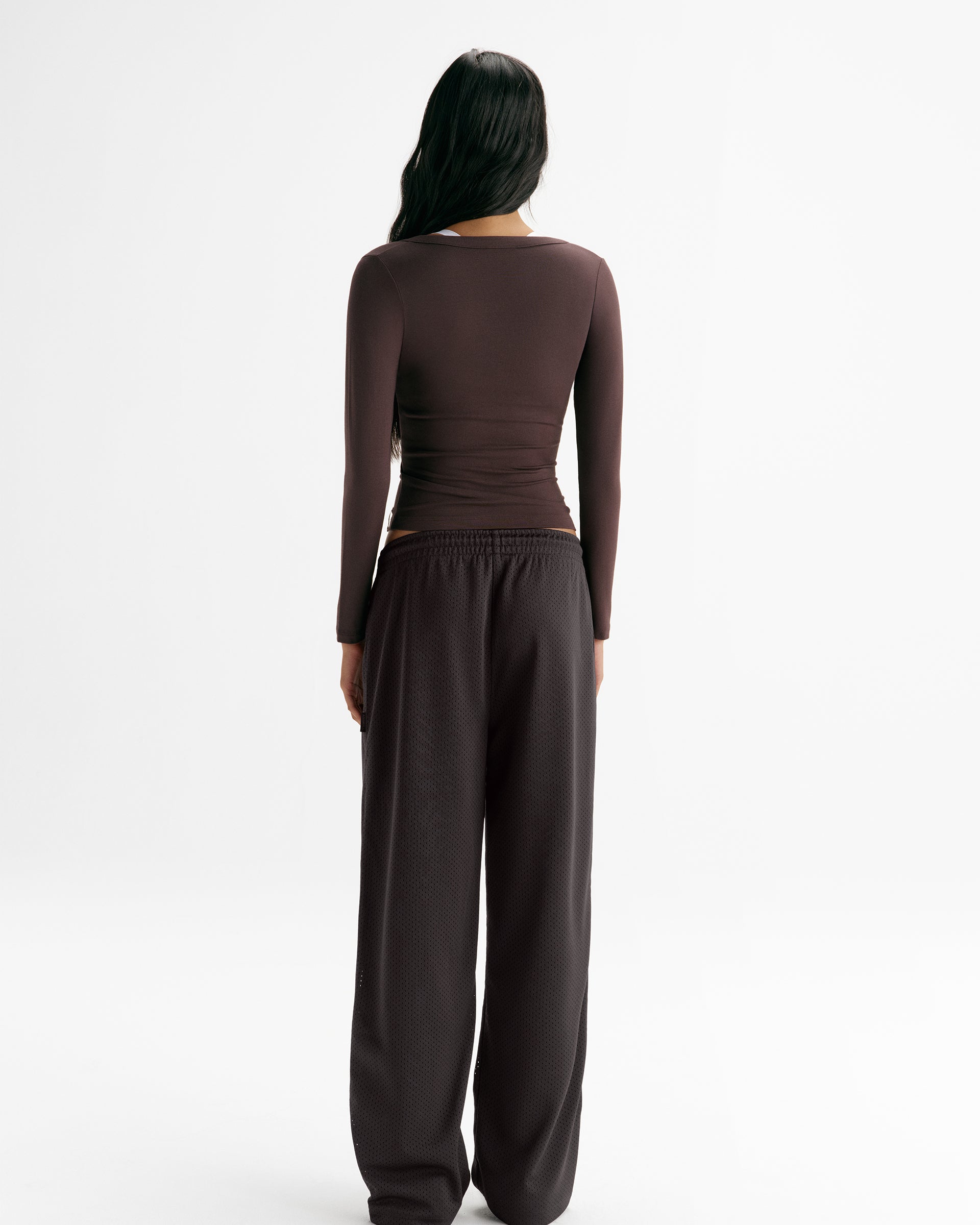 Mesh Overlay Track Pants - Coffee Bean