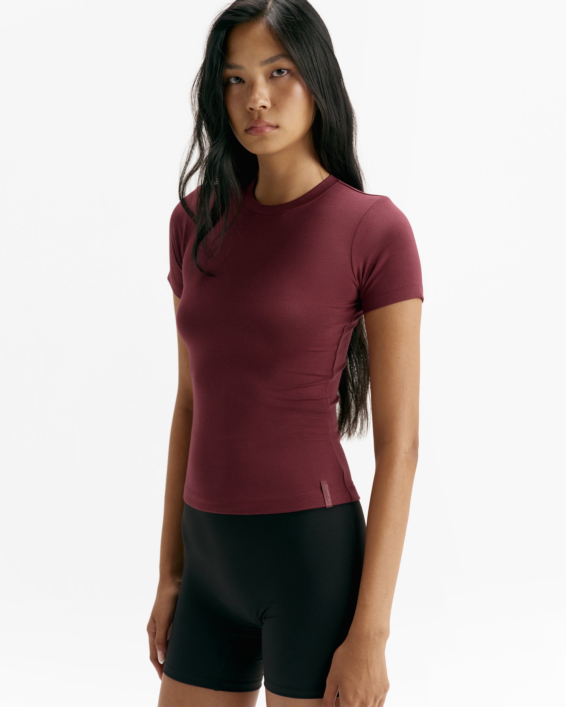 Modal Soft Short Sleeve Top - Damson Red