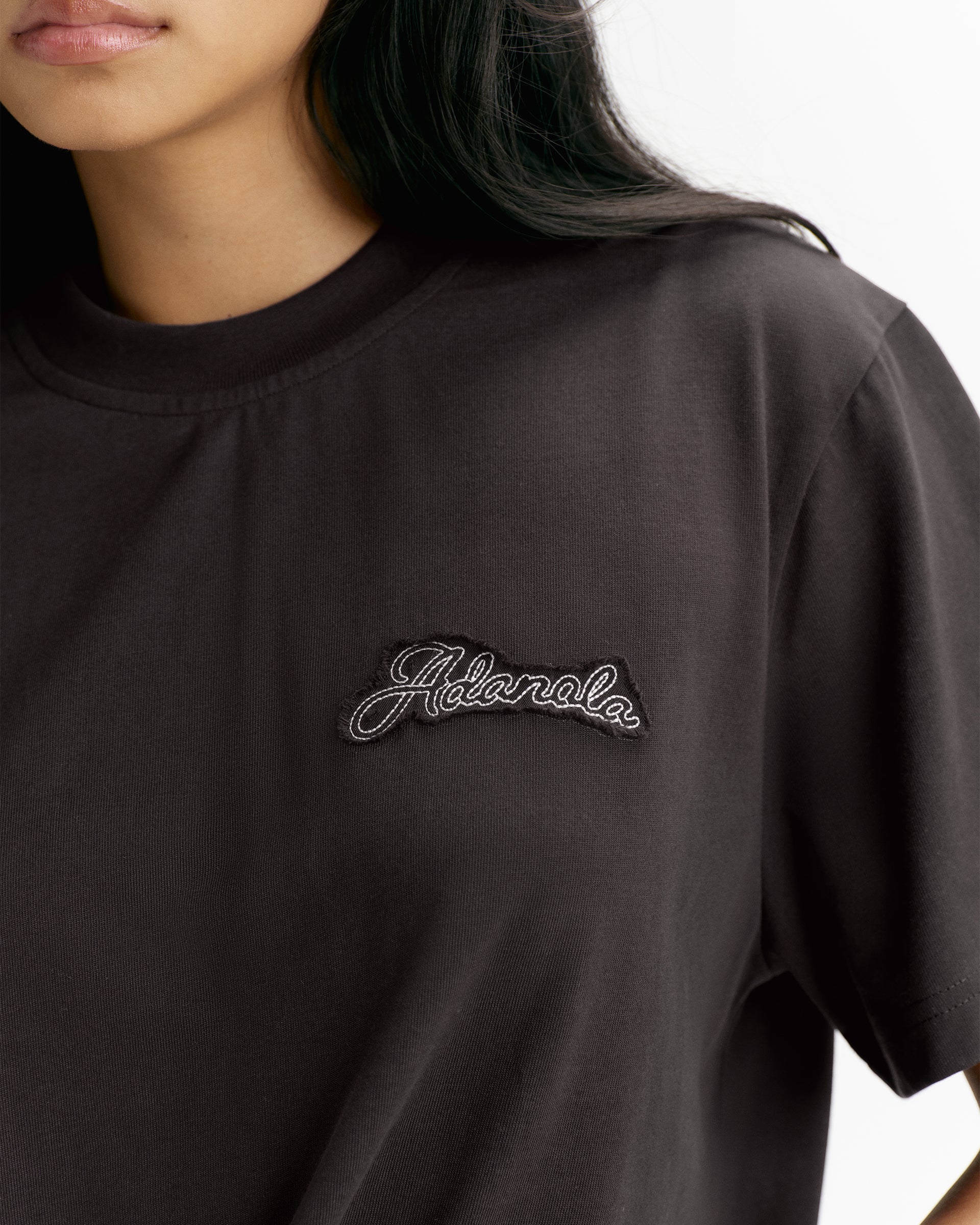 Adanola Script Applique Short Sleeve Oversized T-shirt - Coffee Bean/Marshmallow White