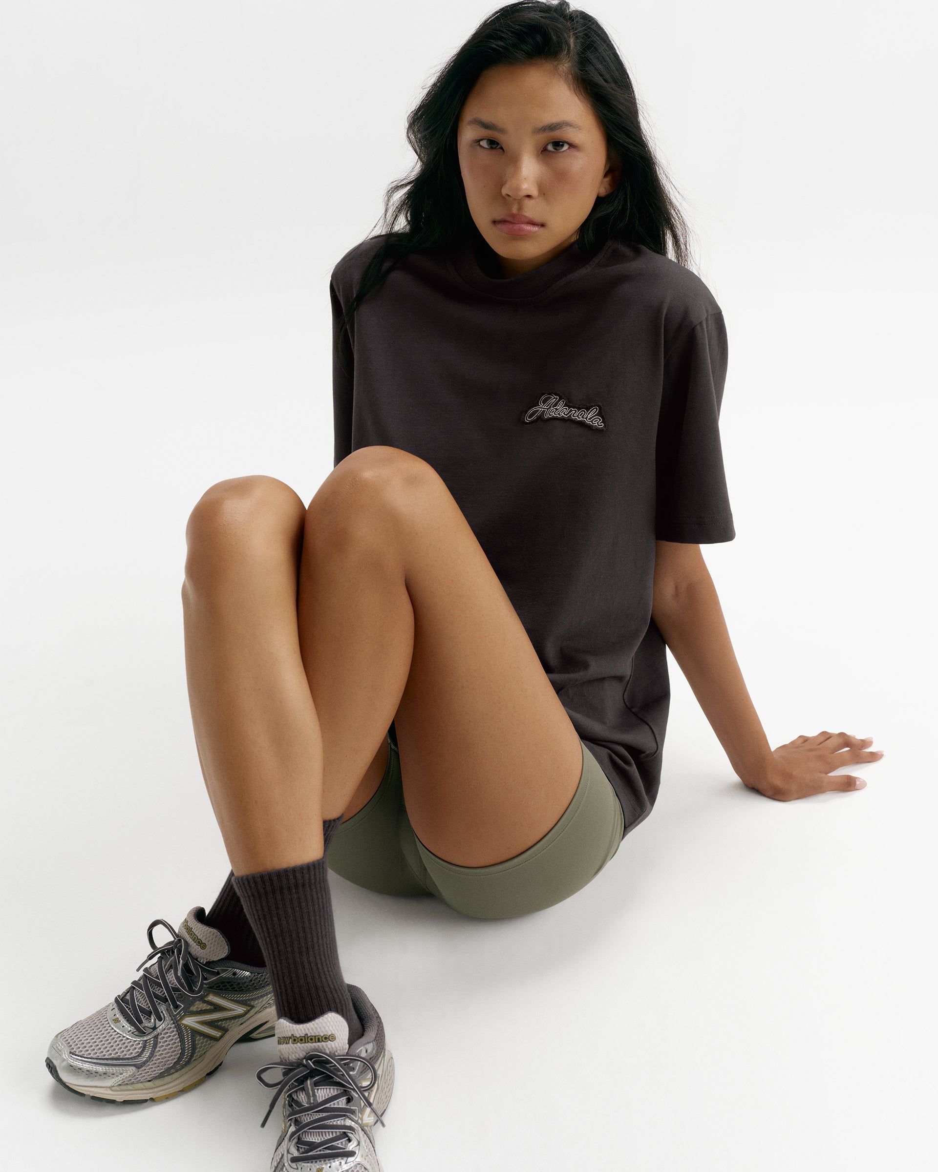 Adanola Script Applique Short Sleeve Oversized T-shirt - Coffee Bean/Marshmallow White