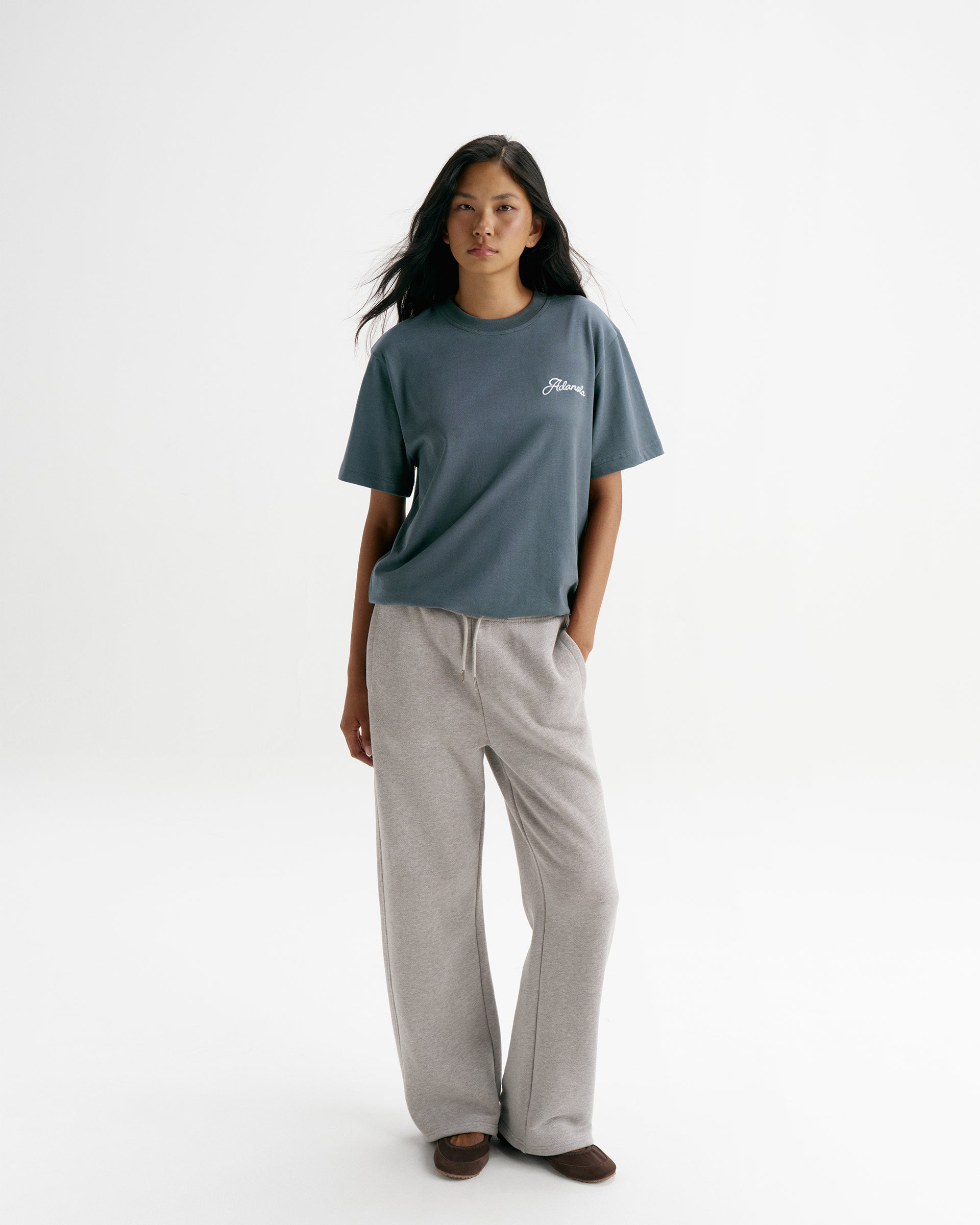 Adanola Script Embroidered Short Sleeve Oversized T-shirt - Storm Blue/Marshmallow White