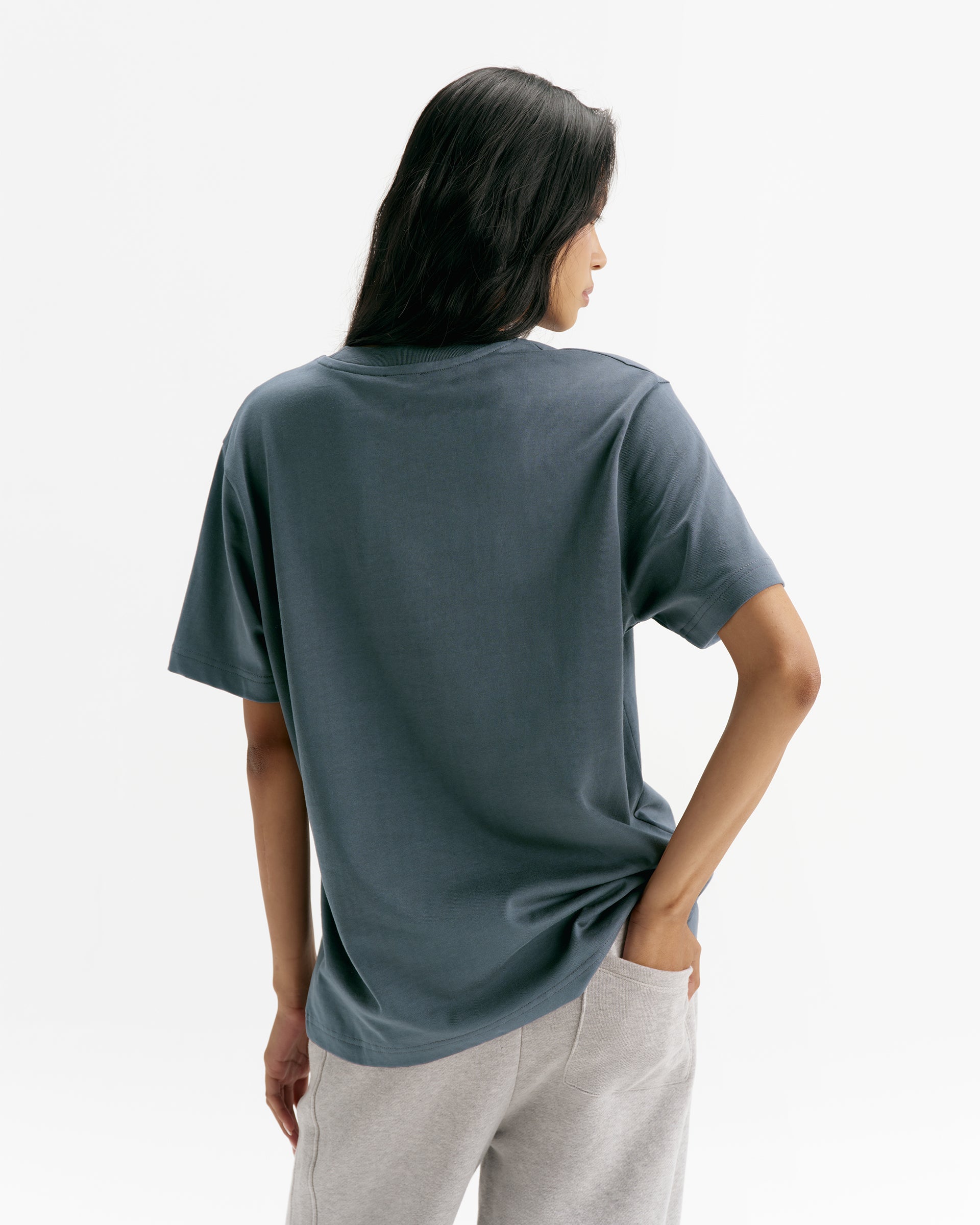 Adanola Script Embroidered Short Sleeve Oversized T-shirt - Storm Blue/Marshmallow White