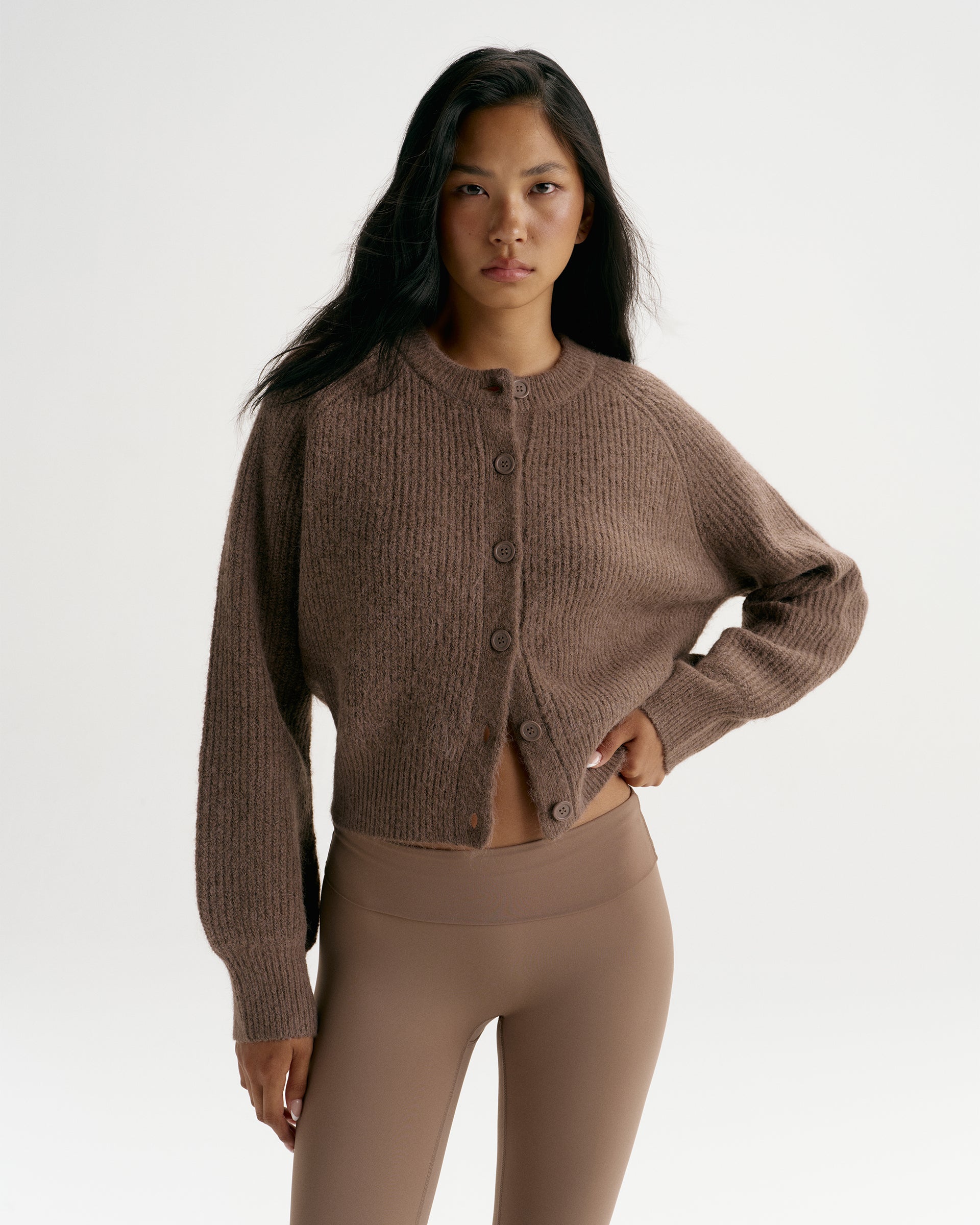 Knit Button Up Cardigan - Walnut Brown