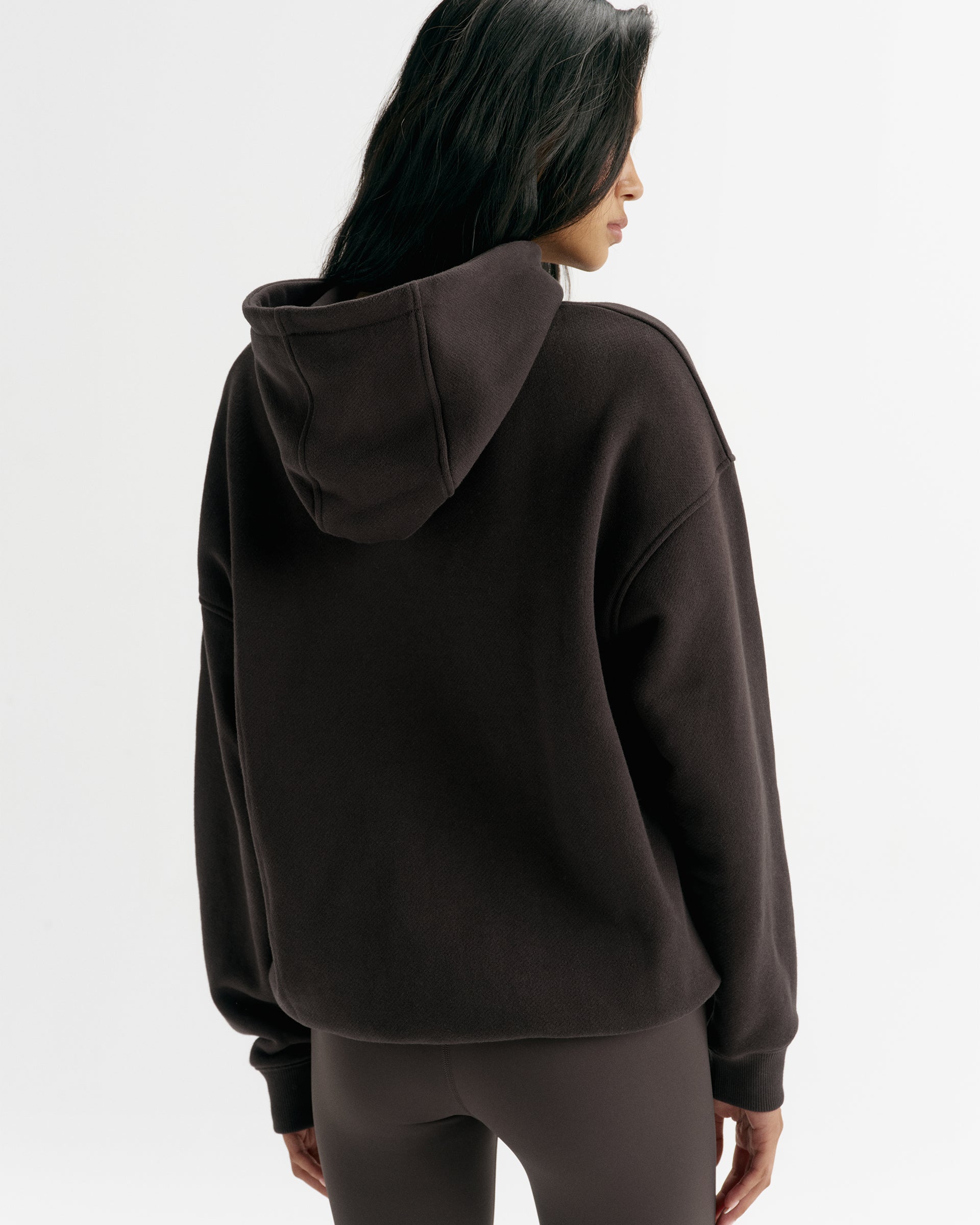 Classic Adanola Script Applique Oversized Hoodie - Coffee Bean/Marshmallow White